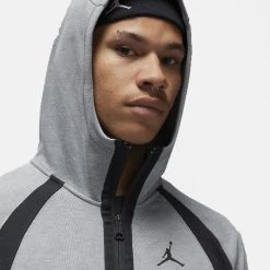 Jordan Dri-FIT Sport Ανδρική Ζακέτα Carbon Heather/Black/Black -Lifestyle Ρούχα Εκπτώσεις jordan m j df sprt stmt air flc fz 10