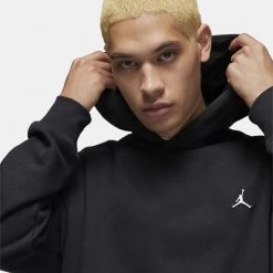 Jordan Essential Ανδρική Μπλούζα με Κουκούλα BLACK/BLACK/WHITE -Lifestyle Ρούχα Εκπτώσεις jordan m j ess flc po hoodie 7