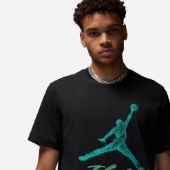 Jordan Essentials Jumpman Ανδρικό T-Shirt BLACK/NEW EMERALD/TAXI -Lifestyle Ρούχα Εκπτώσεις jordan m j ess jumpman ss crew 11