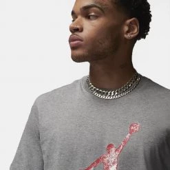 Jordan Essentials Jumpman Ανδρικό T-Shirt CARBON HEATHER/FIRE RED/WHITE -Lifestyle Ρούχα Εκπτώσεις jordan m j ess jumpman ss crew 14