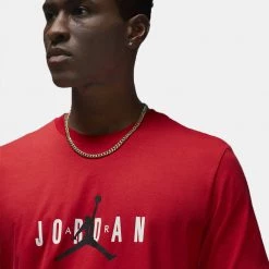 Jordan Air Ανδρικό T-shirt FIRE RED/BLACK/SAIL -Lifestyle Ρούχα Εκπτώσεις jordan m j jdn air stretch ss crew 2
