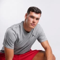 Jordan Jumpman Embroidered Ανδρικό T-Shirt CARBON HEATHER/BLACK -Lifestyle Ρούχα Εκπτώσεις jordan m j jumpman emb ss crew 5