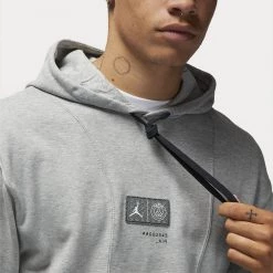 Jordan Paris Saint-Germain Ανδρική Μπλούζα με Κουκούλα DK GREY HEATHER/WHITE -Lifestyle Ρούχα Εκπτώσεις jordan m j psg flc po 8