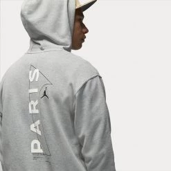 Jordan Paris Saint-Germain Ανδρική Μπλούζα με Κουκούλα DK GREY HEATHER/WHITE -Lifestyle Ρούχα Εκπτώσεις jordan m j psg flc po 9