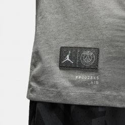 Jordan Paris Saint-Germain Ανδρικό T-Shirt DK GREY HEATHER/WHITE/BLACK -Lifestyle Ρούχα Εκπτώσεις jordan m j psg wordmark tee 11