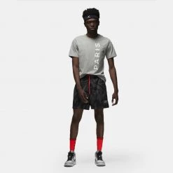 Jordan Paris Saint-Germain Ανδρικό T-Shirt DK GREY HEATHER/WHITE/BLACK -Lifestyle Ρούχα Εκπτώσεις jordan m j psg wordmark tee 12