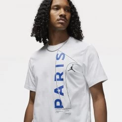 Jordan Paris Saint-Germain Ανδρικό T-Shirt WHITE/GAME ROYAL/BLACK -Lifestyle Ρούχα Εκπτώσεις jordan m j psg wordmark tee 2