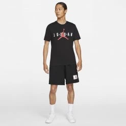Jordan Wordmark Ανδρικό T-shirt BLACK/WHITE/GYM RED -Lifestyle Ρούχα Εκπτώσεις jordan m j ss ctn jrdn air wrdmrk 3