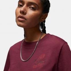 Jordan Flight Γυναικείο T-shirt CHERRYWOOD RED -Lifestyle Ρούχα Εκπτώσεις jordan w j flight gfx crw tee 7