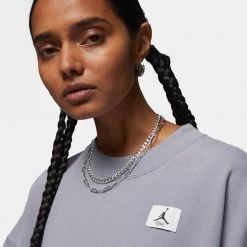 Jordan Flight Fleece Γυναικεία Μπλούζα Φούτερ CEMENT GREY -Lifestyle Ρούχα Εκπτώσεις jordan w j flt flc crew 6