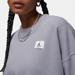 Jordan Flight Fleece Γυναικεία Μπλούζα Φούτερ CEMENT GREY -Lifestyle Ρούχα Εκπτώσεις jordan w j flt flc crew 7