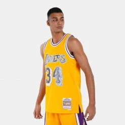 Mitchell & Ness 75Th Anniversary Los Angeles Lakers Shaquille O' Neal 1996-97 Jersey LIGHT GOLD -Lifestyle Ρούχα Εκπτώσεις mitchell ness 75th anni swingman jersey los ange 3