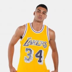 Mitchell & Ness 75Th Anniversary Los Angeles Lakers Shaquille O' Neal 1996-97 Jersey LIGHT GOLD -Lifestyle Ρούχα Εκπτώσεις mitchell ness 75th anni swingman jersey los ange 4