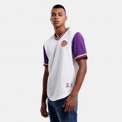 Mitchell & Ness Fashion Mesh V-Neck Los Angeles Lakers Ανδρικό T-shirt WHITE -Lifestyle Ρούχα Εκπτώσεις mitchell ness fashion mesh v neck los angeles l 3