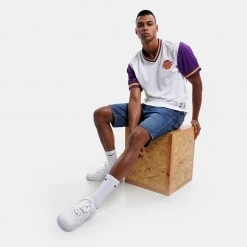 Mitchell & Ness Fashion Mesh V-Neck Los Angeles Lakers Ανδρικό T-shirt WHITE -Lifestyle Ρούχα Εκπτώσεις mitchell ness fashion mesh v neck los angeles l 5