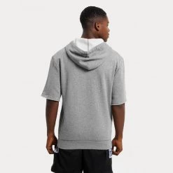 Mitchell & Ness NBA Chicago Bulls Ανδρικό T-Shirt με Κουκούλα GREY HEATHER -Lifestyle Ρούχα Εκπτώσεις mitchell ness nba short sleeve fleece hood chic 1