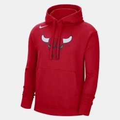 Nike NBA Chicago Bulls Fleece Ανδρική Μπλούζα με Κουκούλα UNIVERSITY RED