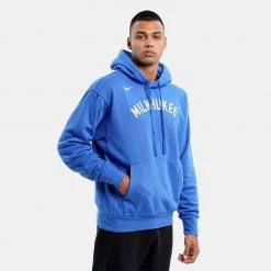 Nike NBA Milwaukee Bucks City Edition Fleece Ανδρική Μπλούζα με Κουκούλα GAME ROYAL -Lifestyle Ρούχα Εκπτώσεις nike mil m nk flc po ess ce 2
